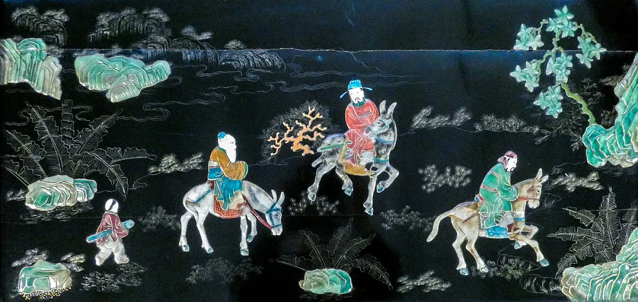 Tavolino basso cinese con intarsi in pietre dure, '900 5