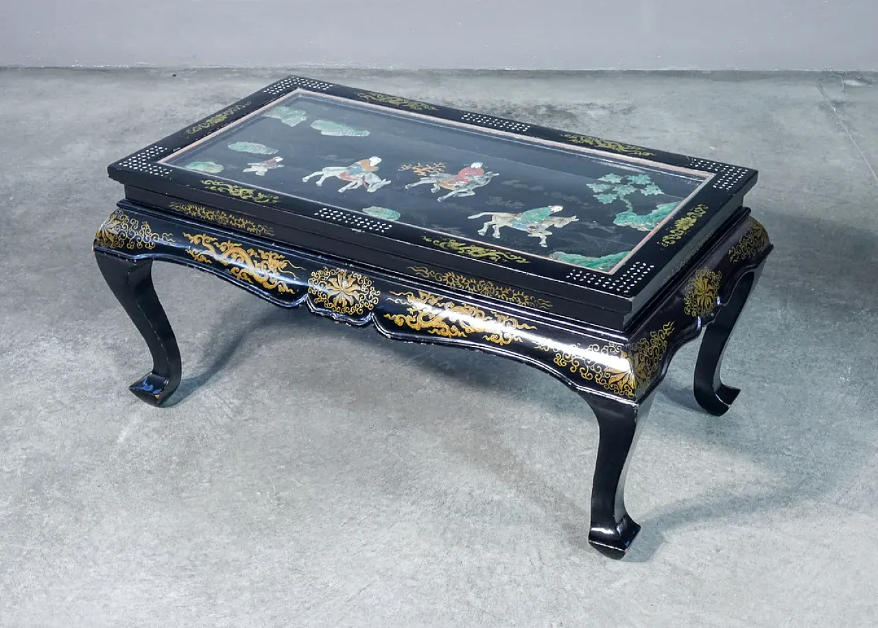 Tavolino basso cinese con intarsi in pietre dure, '900 10