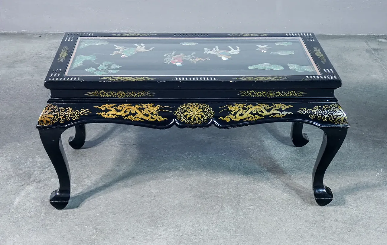 Tavolino basso cinese con intarsi in pietre dure, '900 11