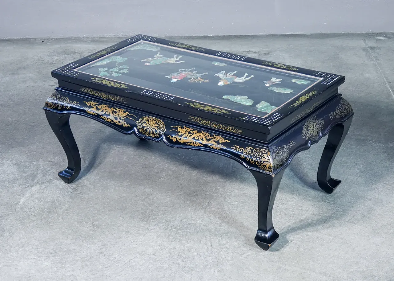 Tavolino basso cinese con intarsi in pietre dure, '900 12