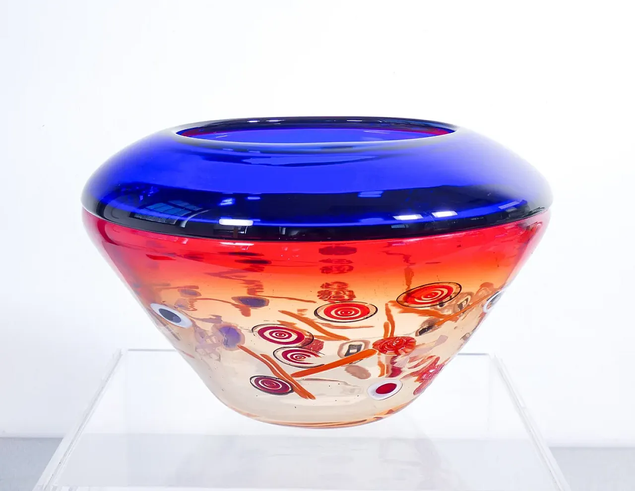 Vaso in vetro soffiato di Murano di Stefano Toso, anni '90 1