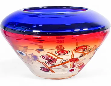 Vaso in vetro soffiato di Murano di Stefano Toso, anni '90