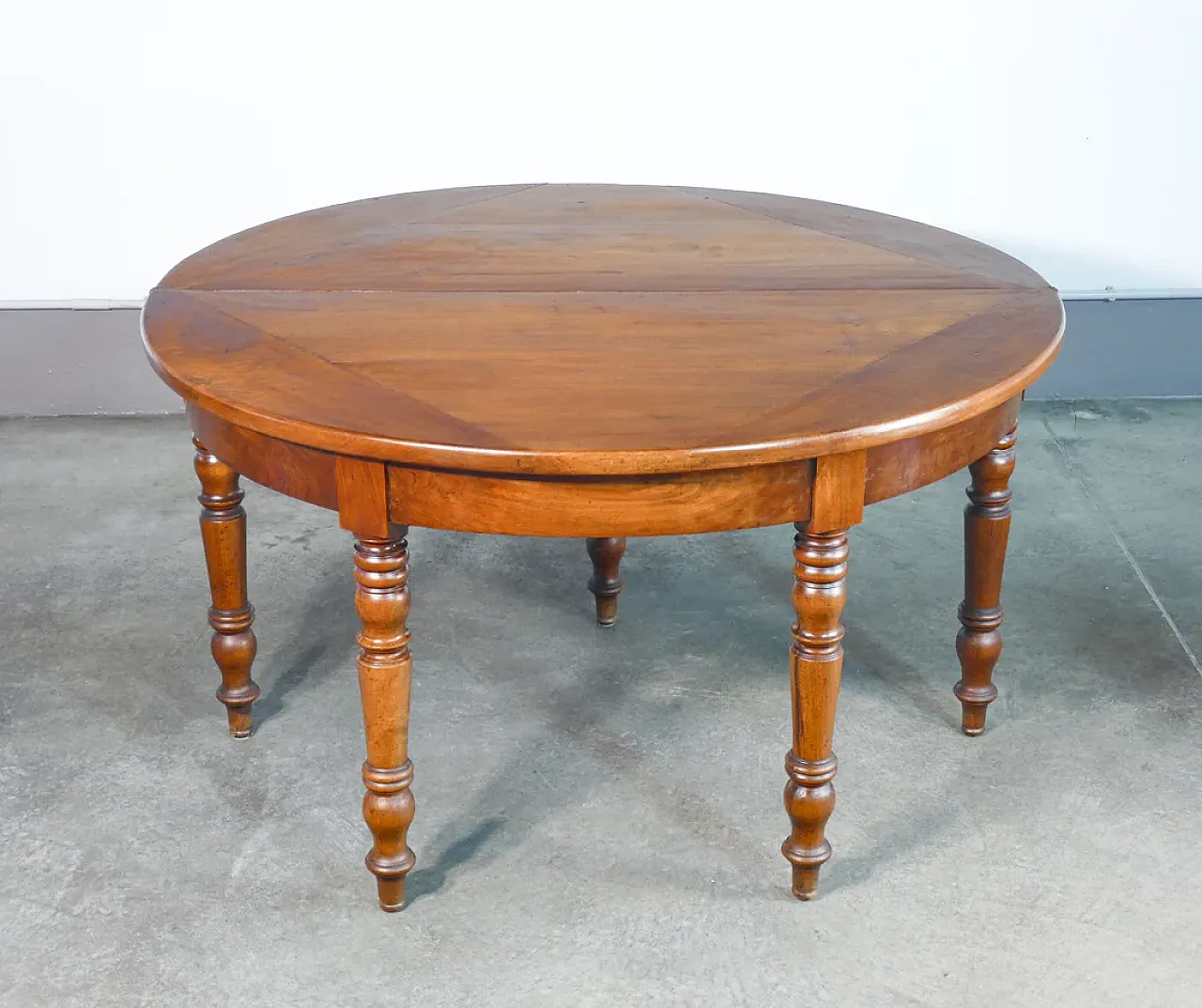 Tavolo consolle a mezzaluna apribile in legno di noce, '800 7