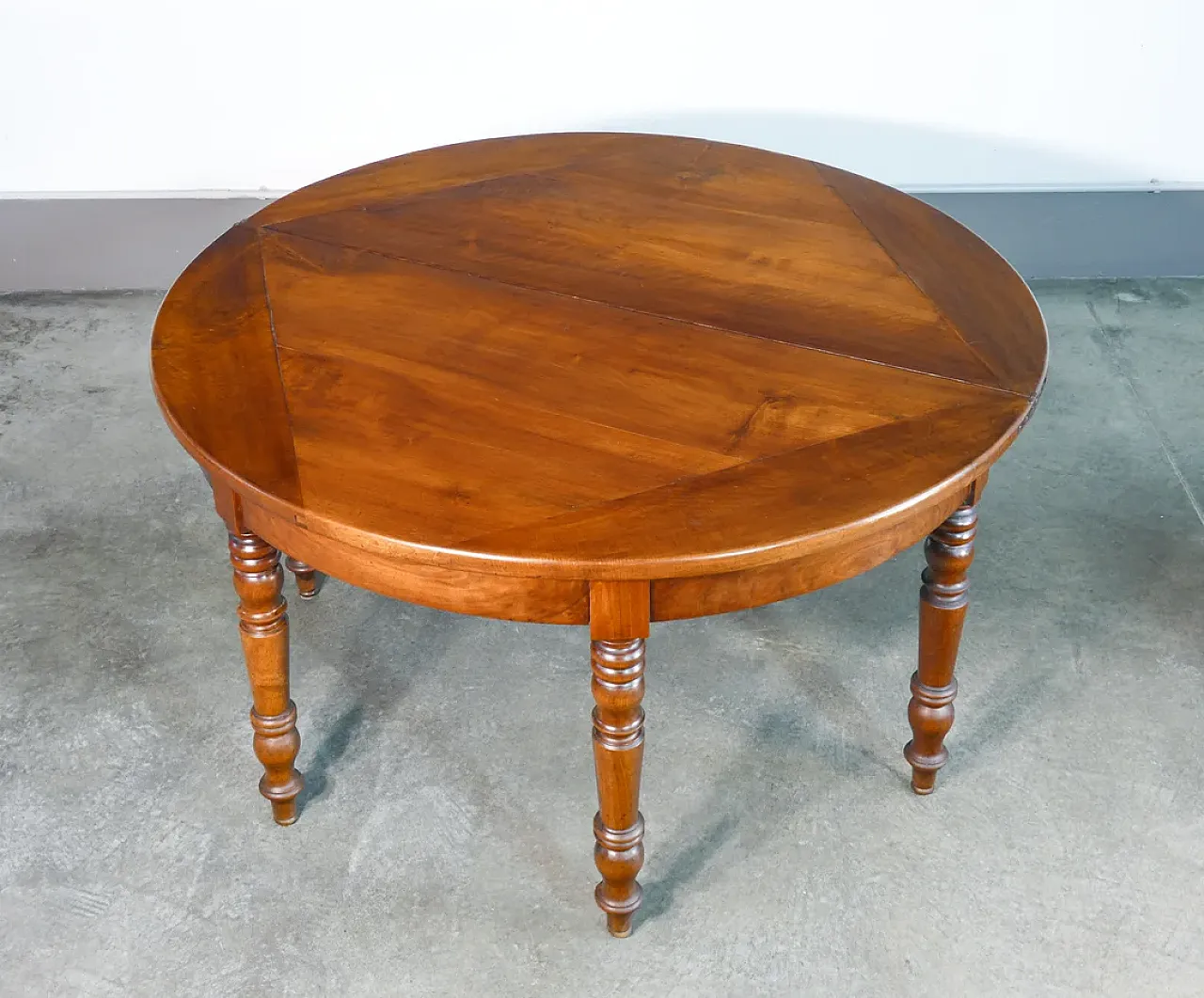 Tavolo consolle a mezzaluna apribile in legno di noce, '800 8