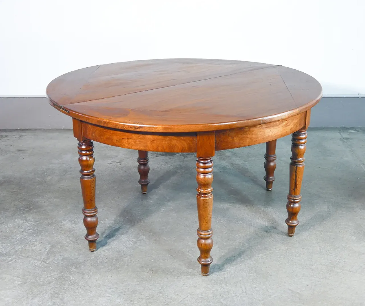 Tavolo consolle a mezzaluna apribile in legno di noce, '800 9