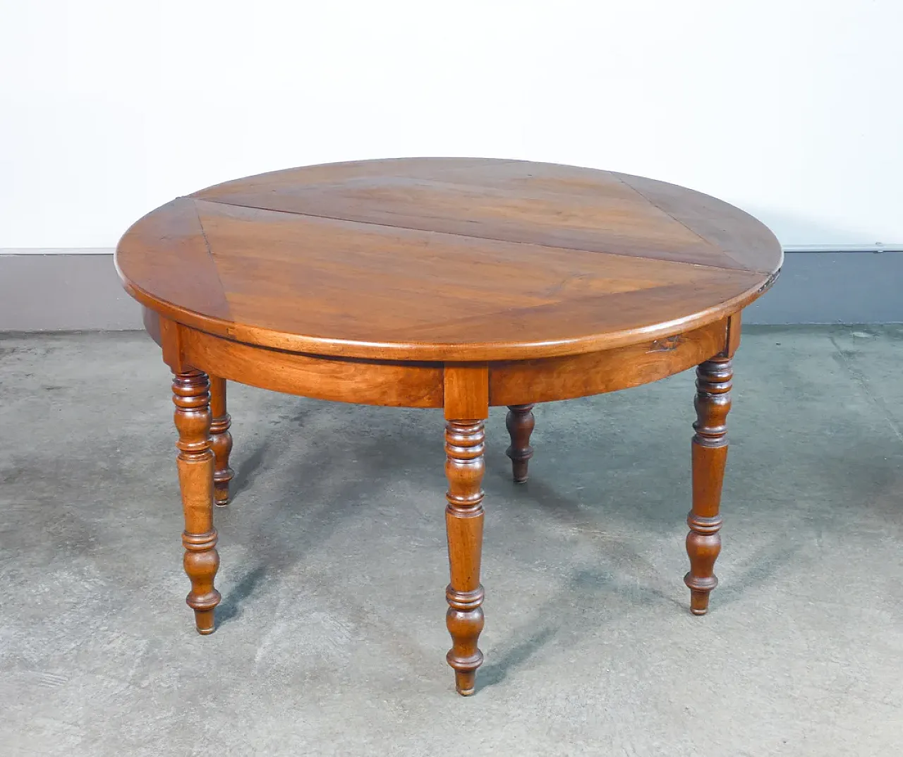 Tavolo consolle a mezzaluna apribile in legno di noce, '800 10