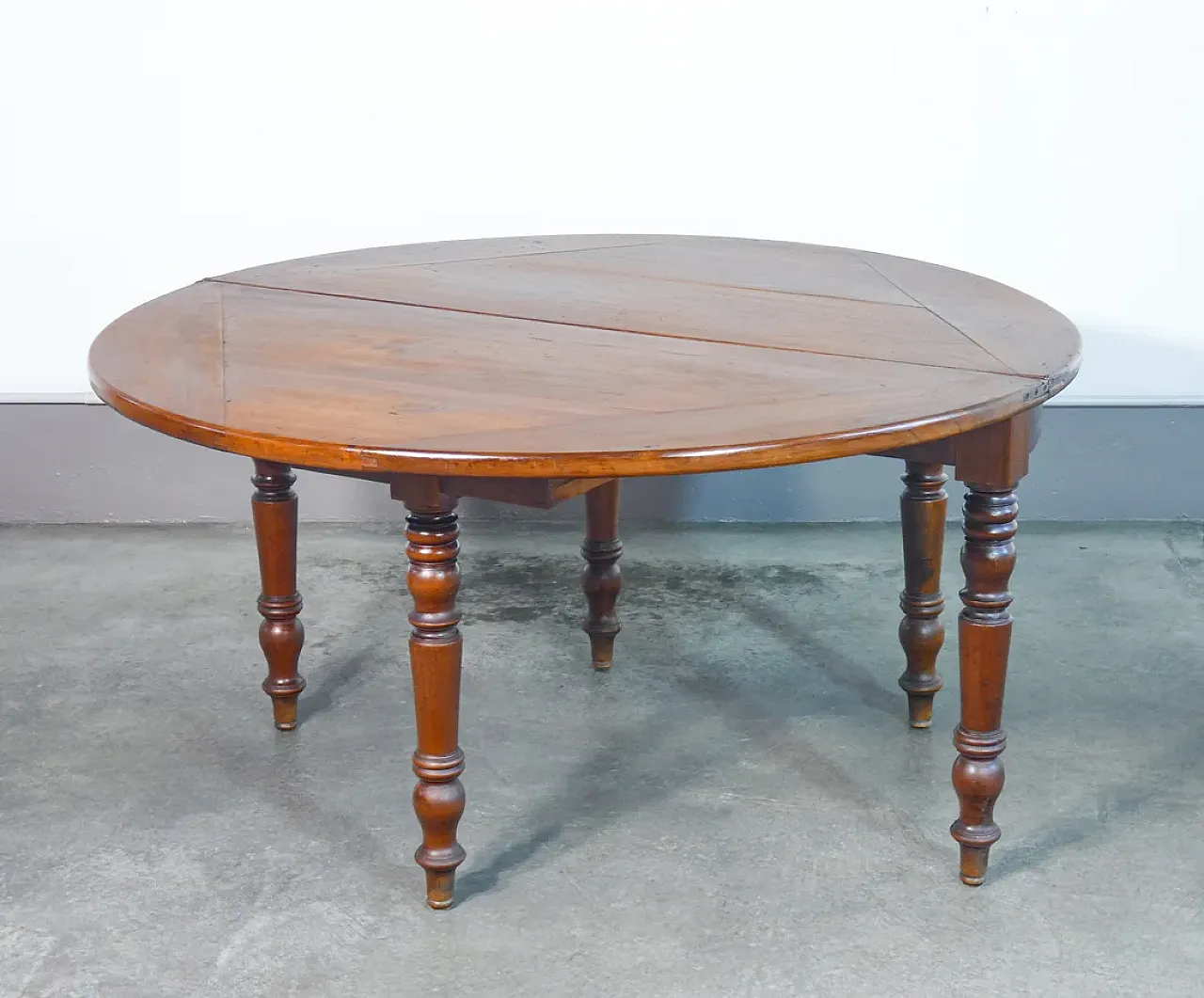 Tavolo consolle a mezzaluna apribile in legno di noce, '800 12