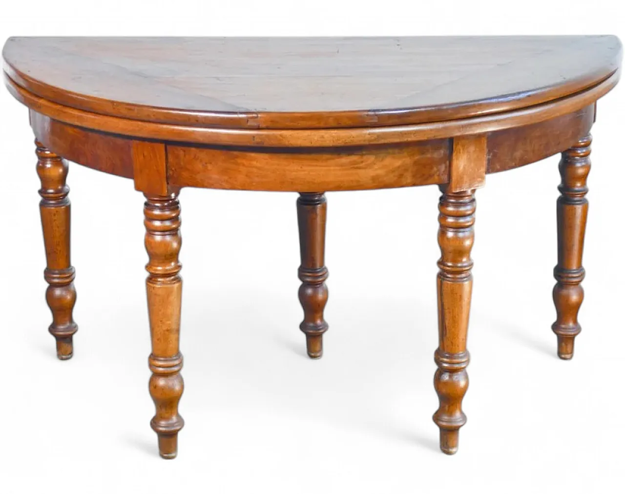 Tavolo consolle a mezzaluna apribile in legno di noce, '800 13