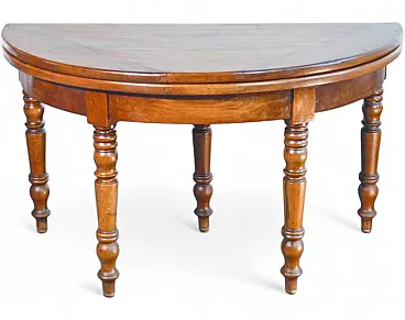 Tavolo consolle a mezzaluna apribile in legno di noce, '800