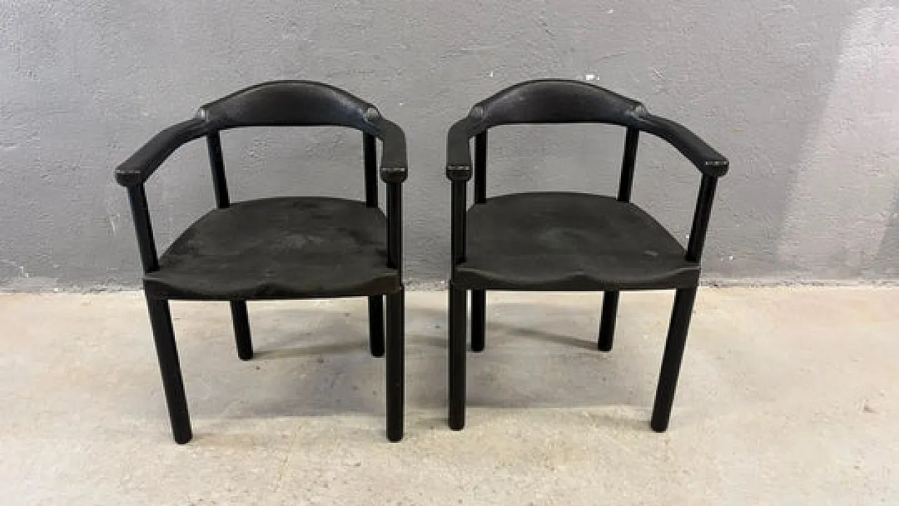 Coppia di poltrone postmoderne nere, plastica stampata, anni '80 11