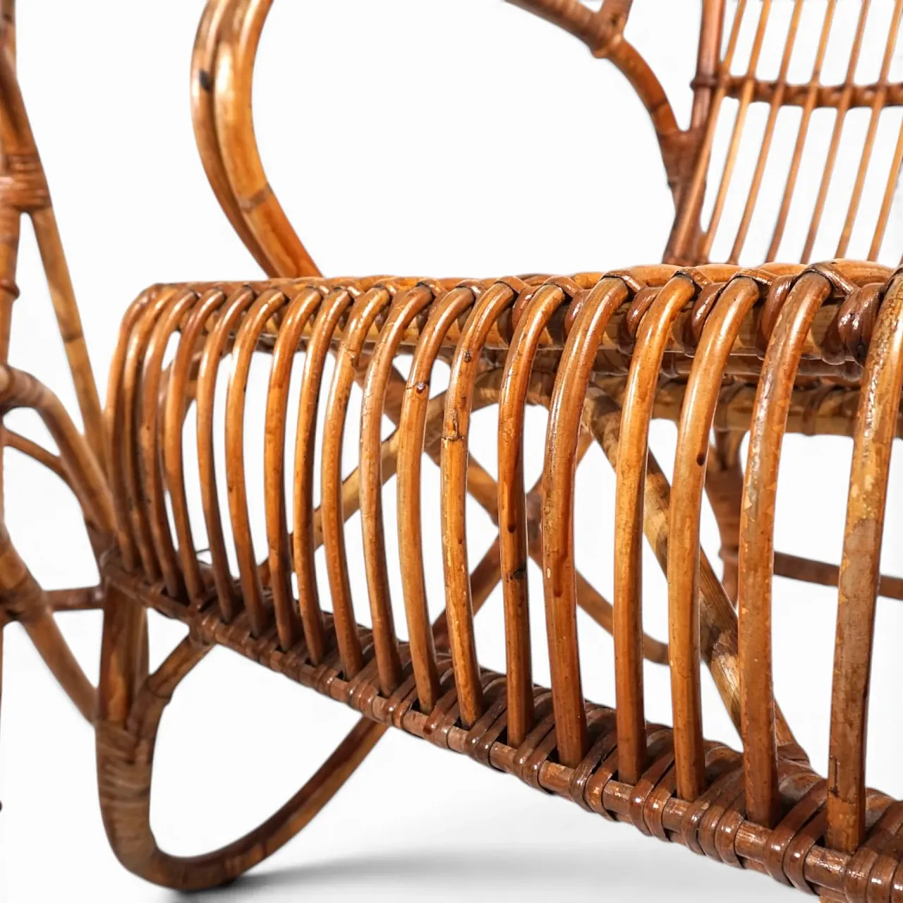 Pair of rattan bamboo lounge chairs, 1960s 6