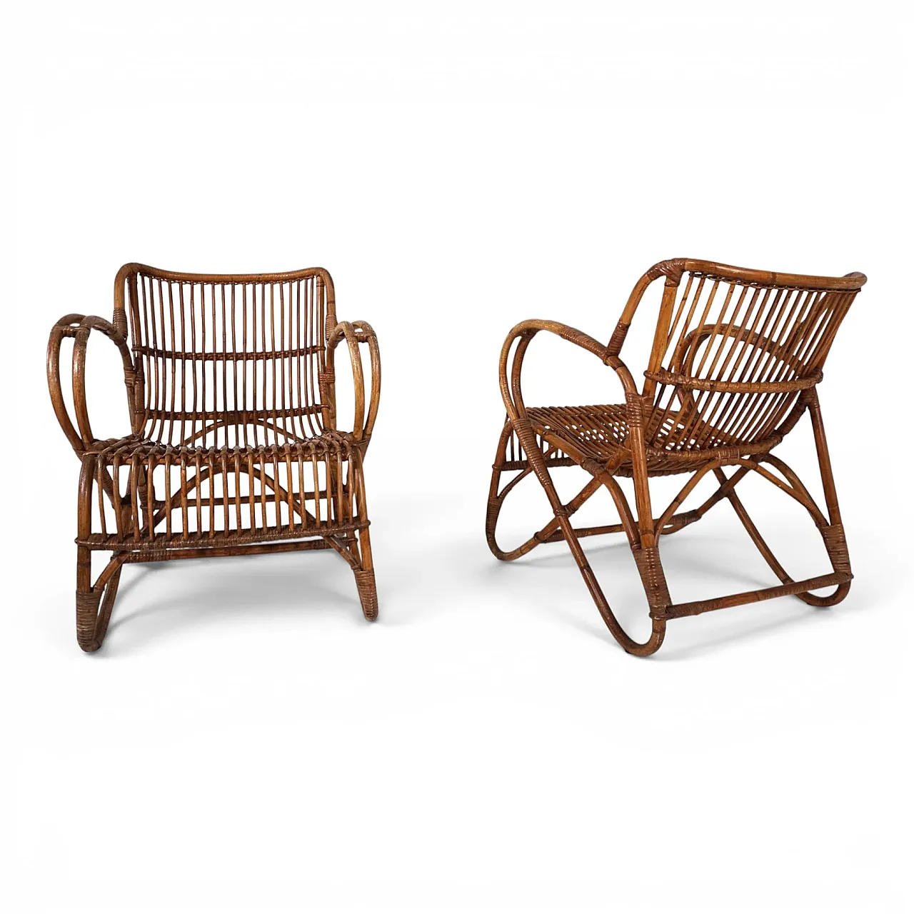 Pair of rattan bamboo lounge chairs, 1960s 7