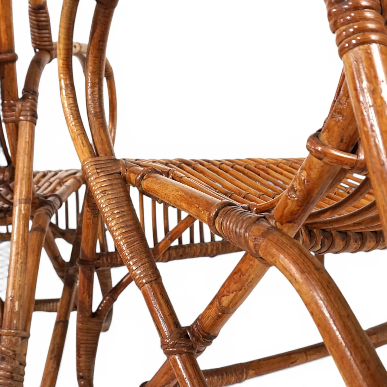 Pair of rattan bamboo lounge chairs, 1960s 8