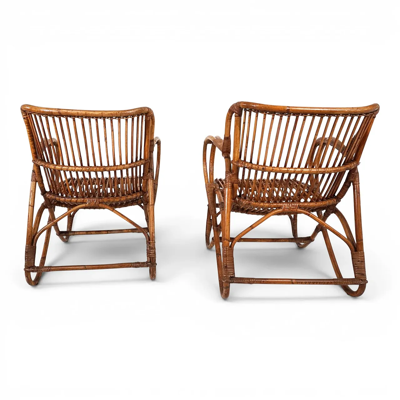 Pair of rattan bamboo lounge chairs, 1960s 11