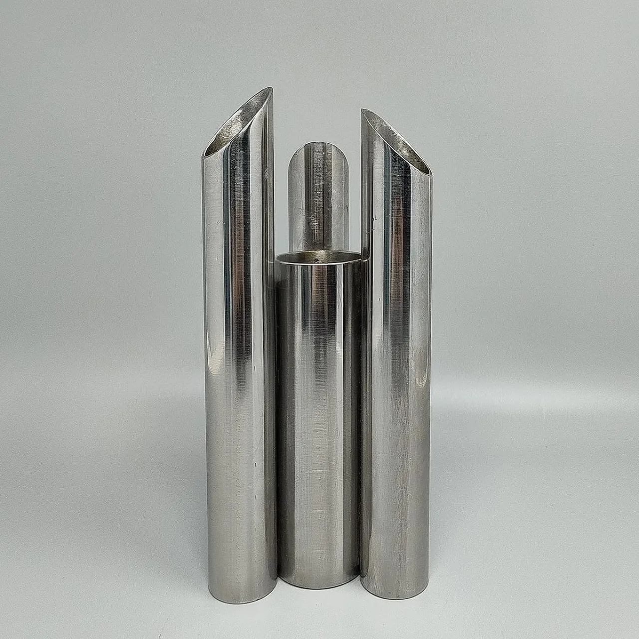 Space Age stainless steel sculptural vase, 1970s 1