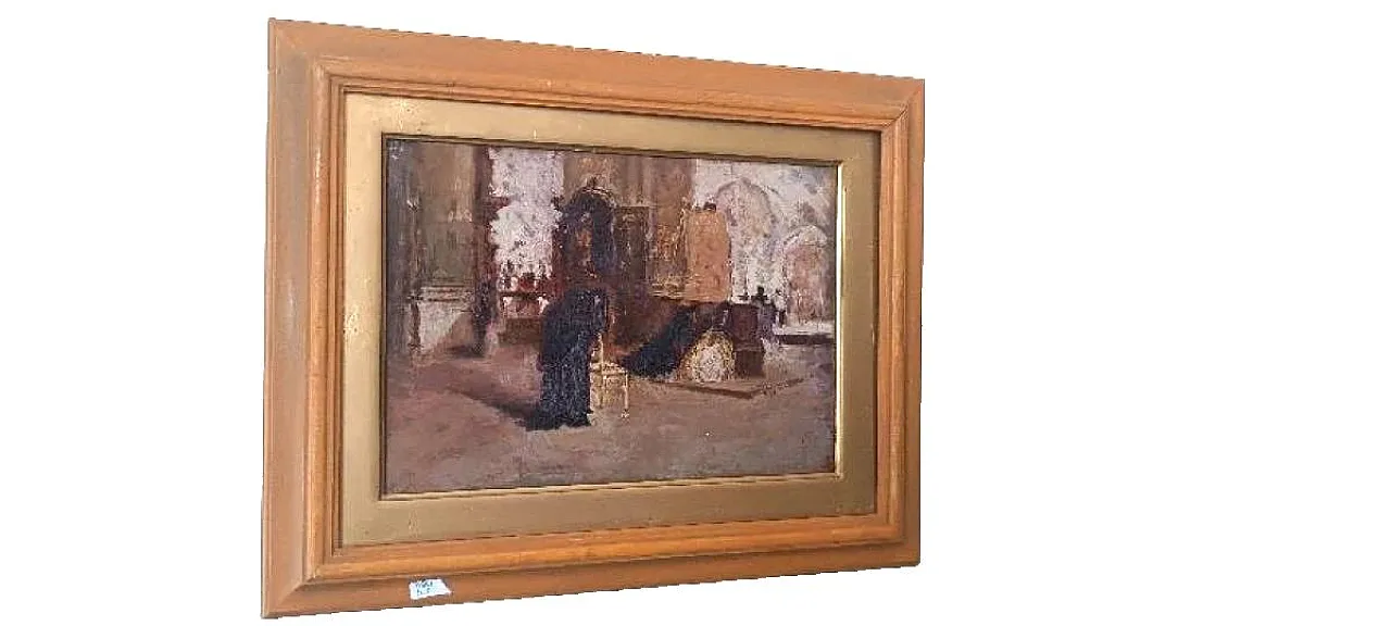 Church interior, oil on panel, early 20th century 1