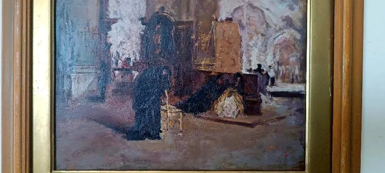 Church interior, oil on panel, early 20th century 4