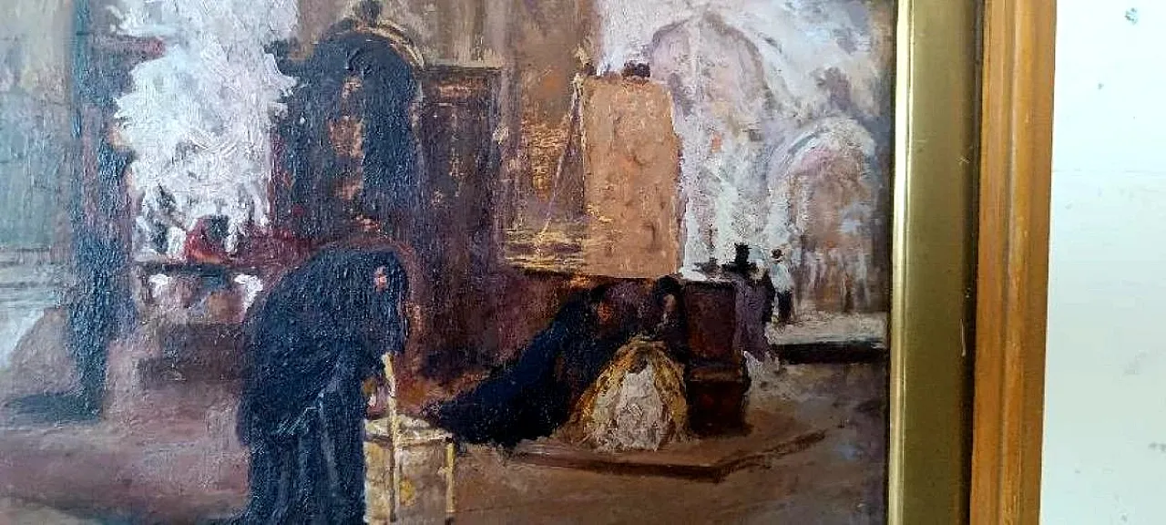 Church interior, oil on panel, early 20th century 5