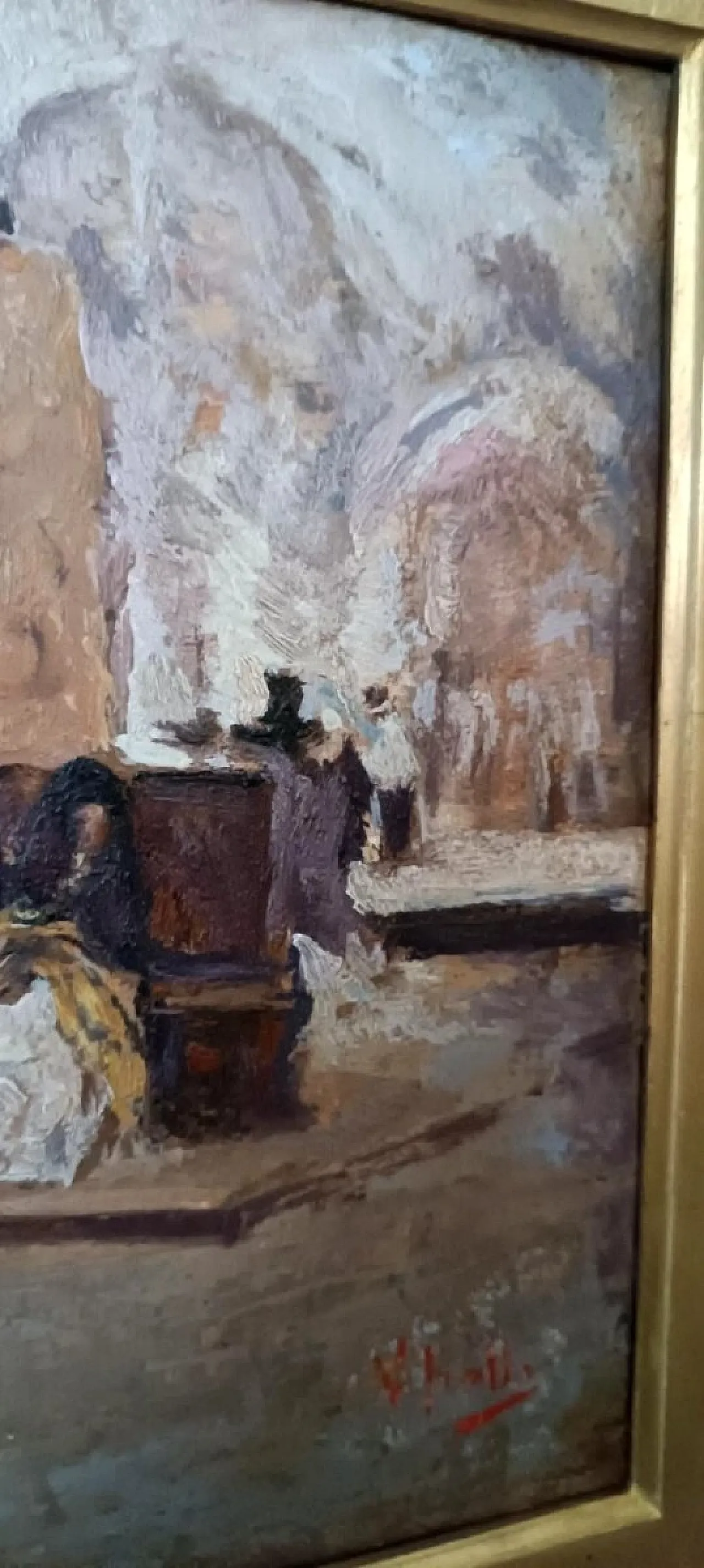 Church interior, oil on panel, early 20th century 7