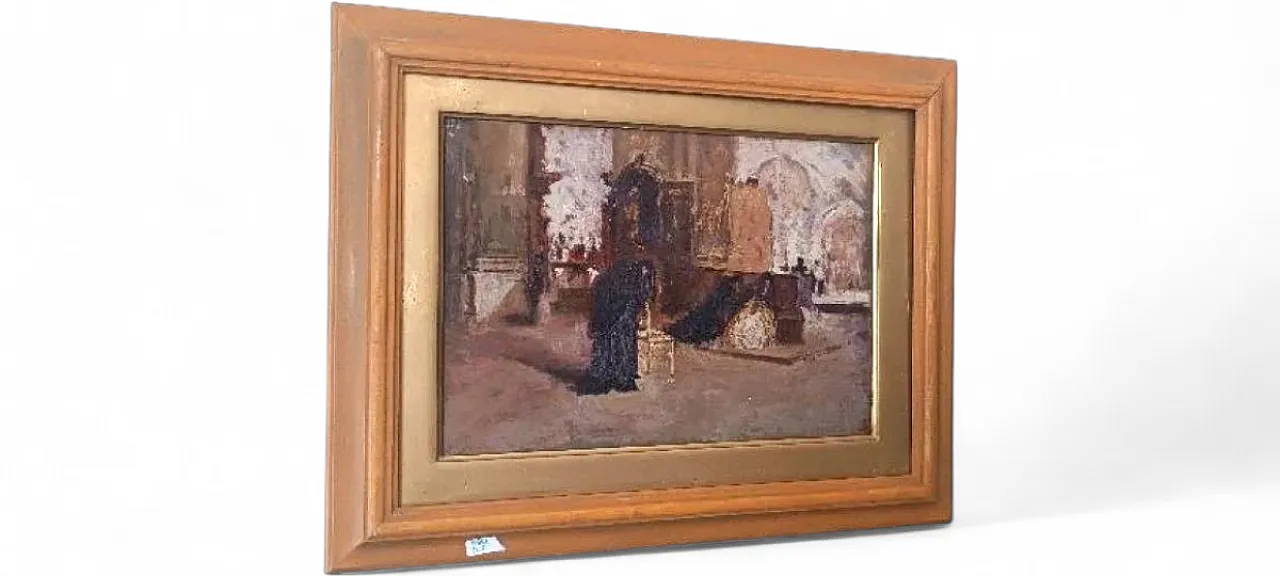 Church interior, oil on panel, early 20th century 10