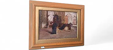 Church interior, oil on panel, early 20th century