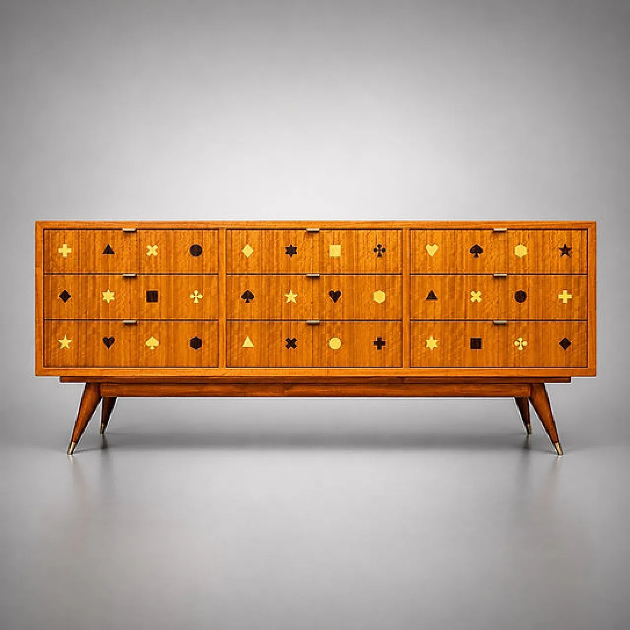 Wooden chest of drawers with brass handles, 1950s 1