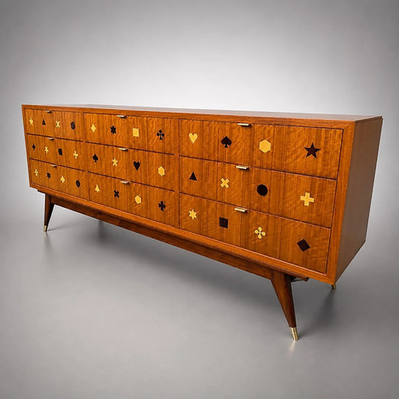Wooden chest of drawers with brass handles, 1950s 2