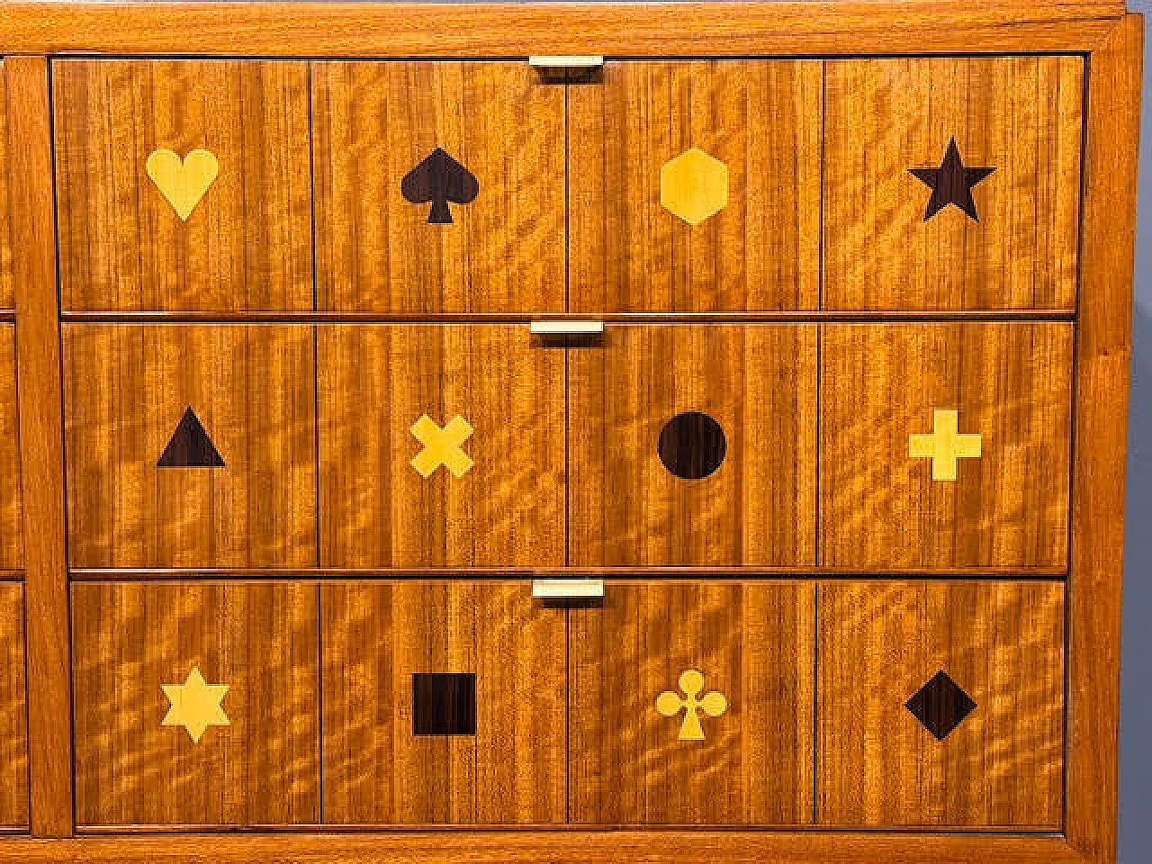 Wooden chest of drawers with brass handles, 1950s 6