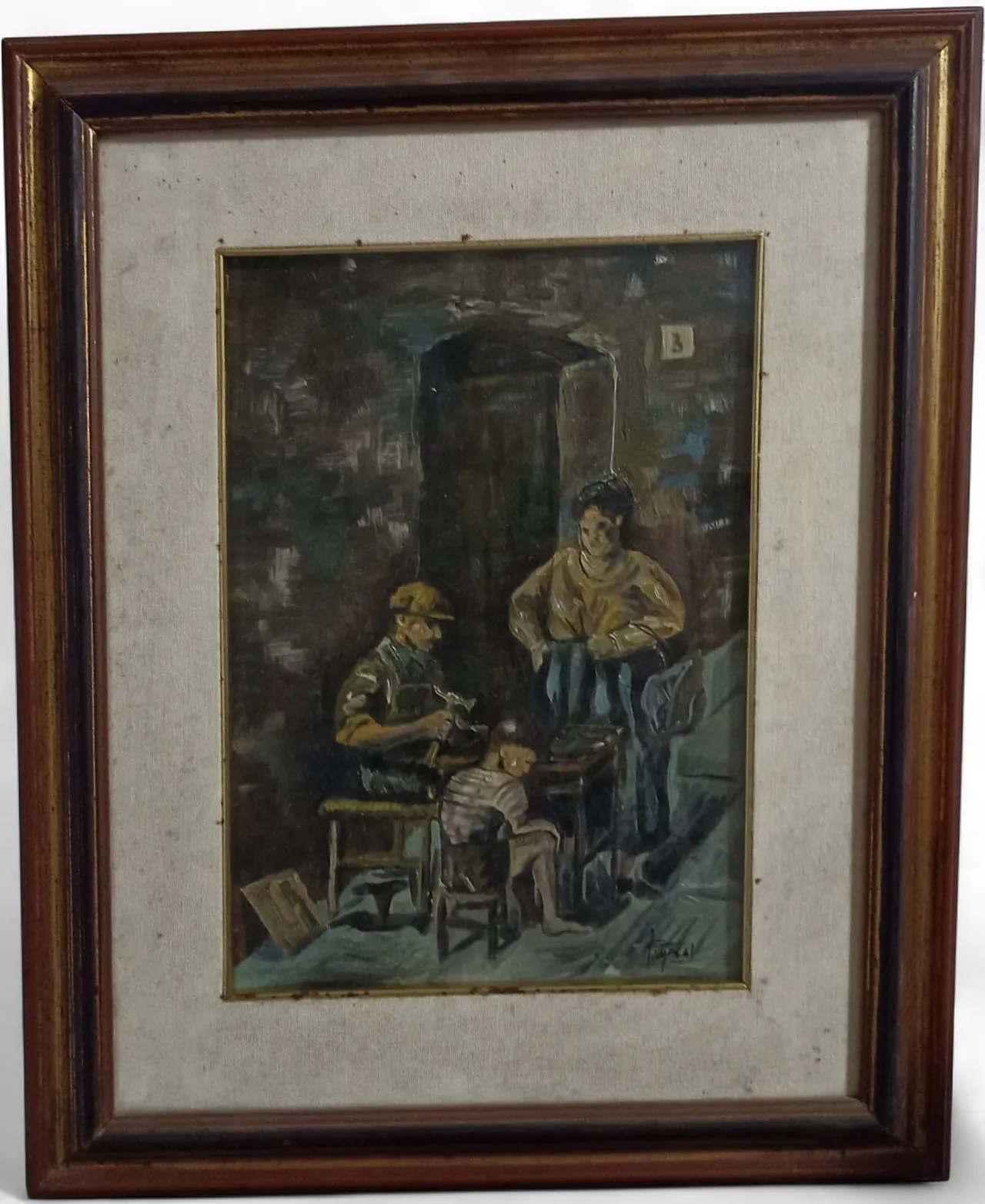 Dipinto ad olio scuola italiana scena popolare, anni '60 8