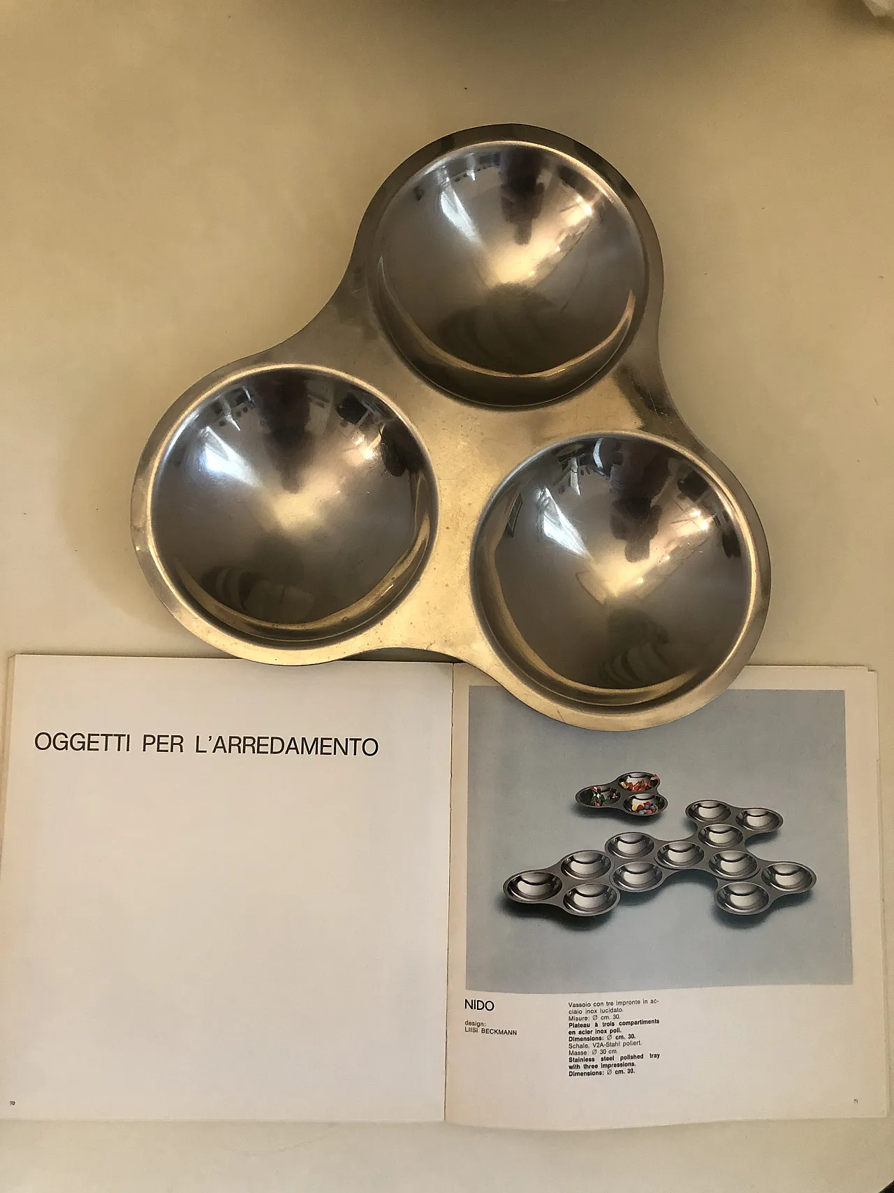 Vassoio Nido di Liisi Beckmann per Valenti in Acciaio Inox, anni '70 1