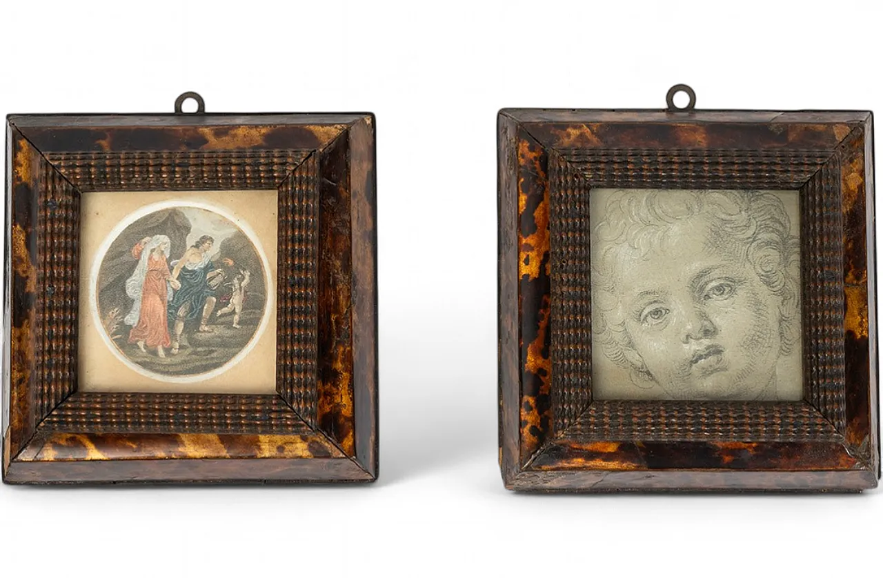 Two Neapolitan miniatures drawings with frames, 19th century 5
