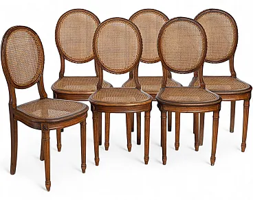 6 sedie a medaglione Napoleone III in paglia di Vienna, '800