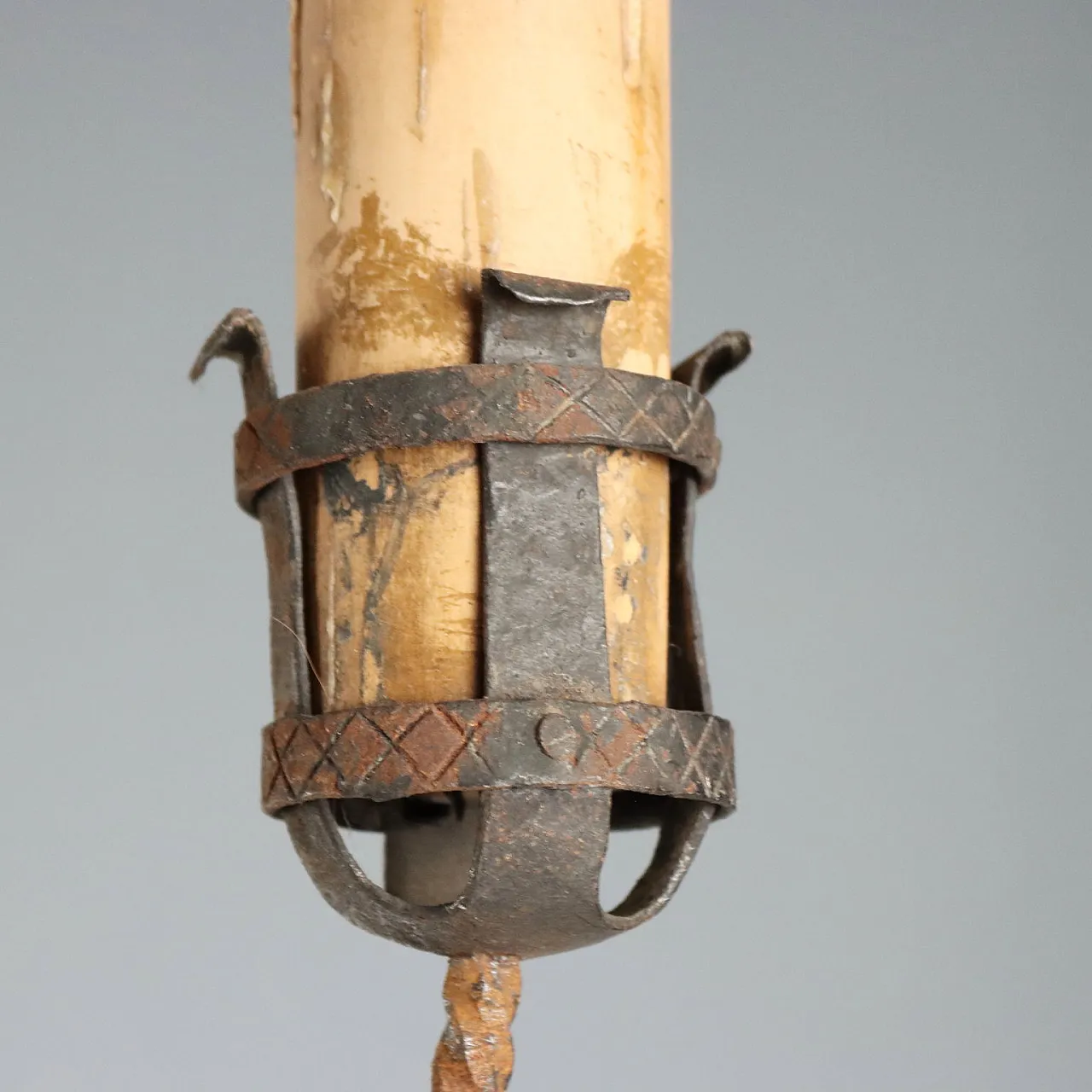 Wrought iron torch holder with coiled snake, late 19th century 4