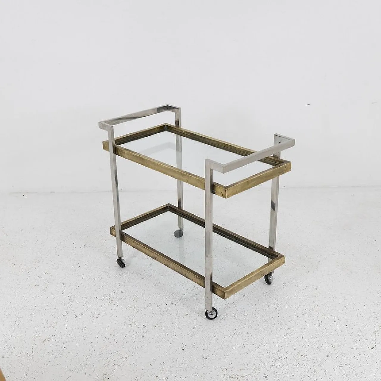 Bar cart in steel, brass, and glass, 1970s 1