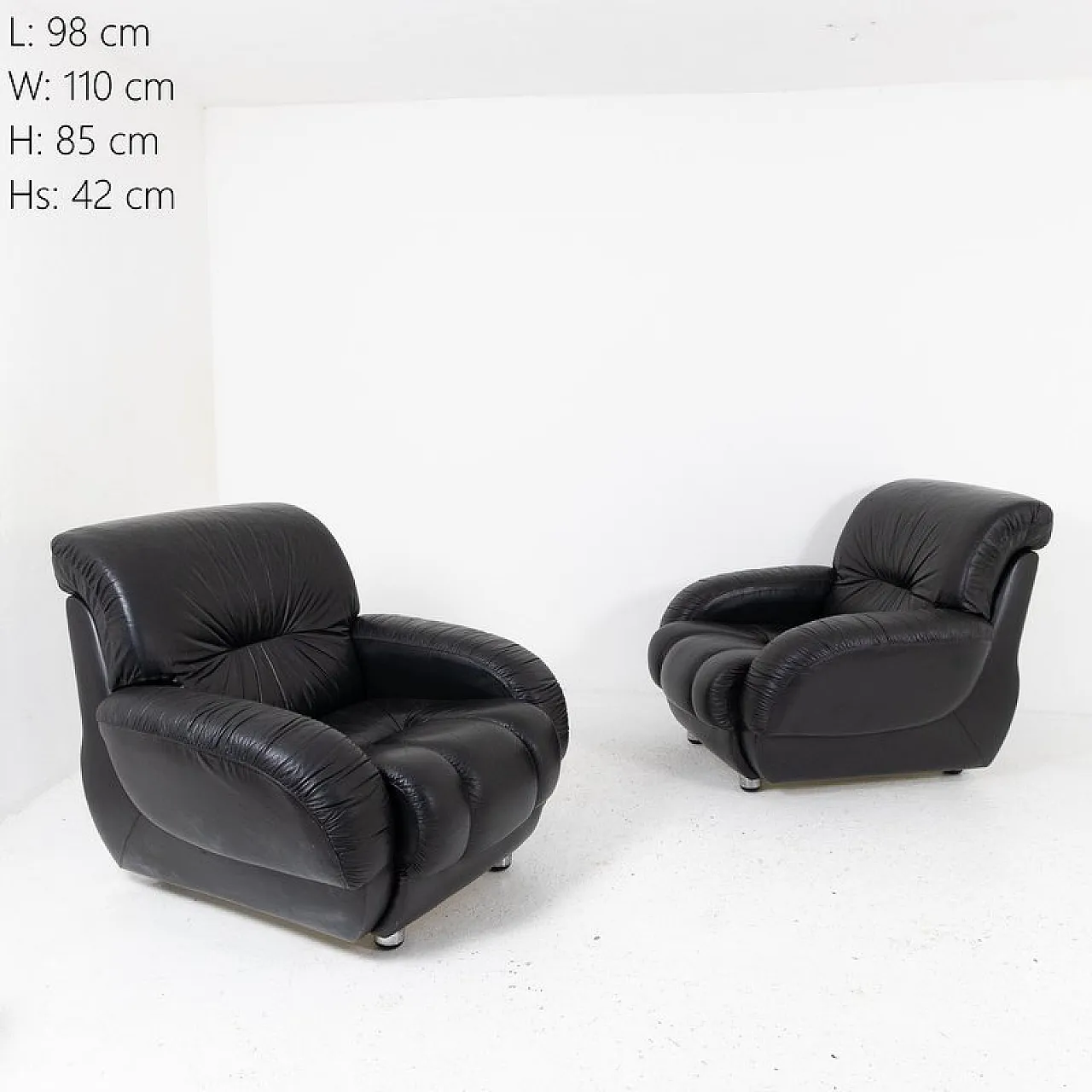 Pair of leather armchairs, 1970s 6