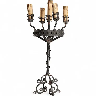 Wrought iron torch holder with coiled snake, late 19th century