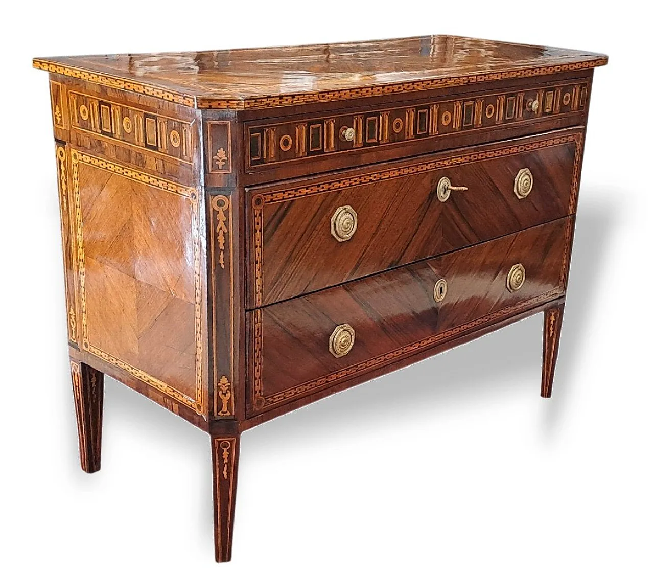 Louis XVI inlaid chest of drawers in walnut, 19th century 2