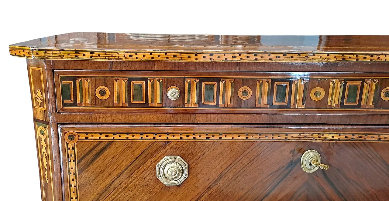 Louis XVI inlaid chest of drawers in walnut, 19th century 10