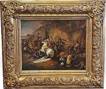 Northern School Artist, small battle, oil on canvas, 18th Century