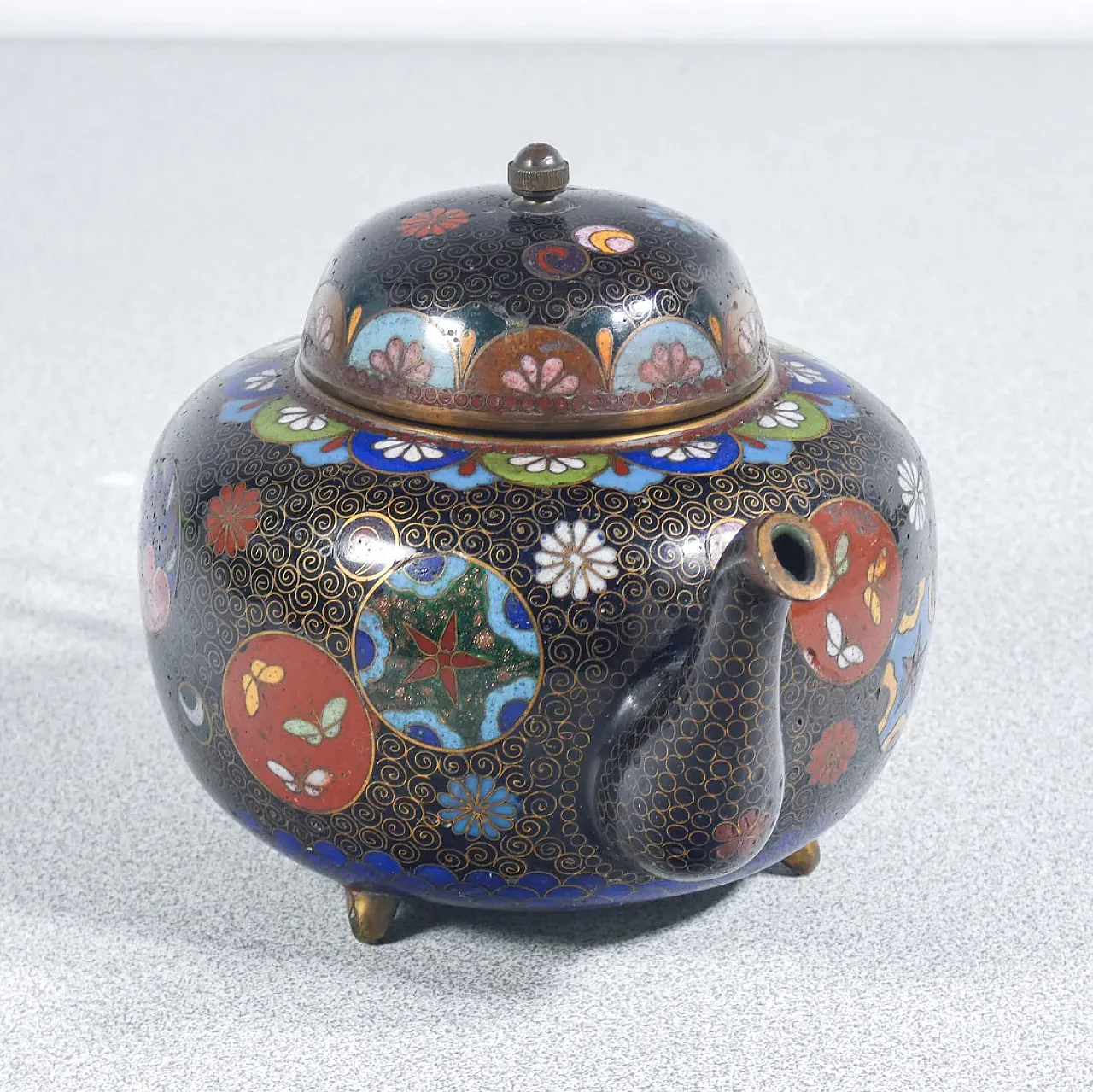 Teiera e zuccheriera in cloisonné, primo '900 3