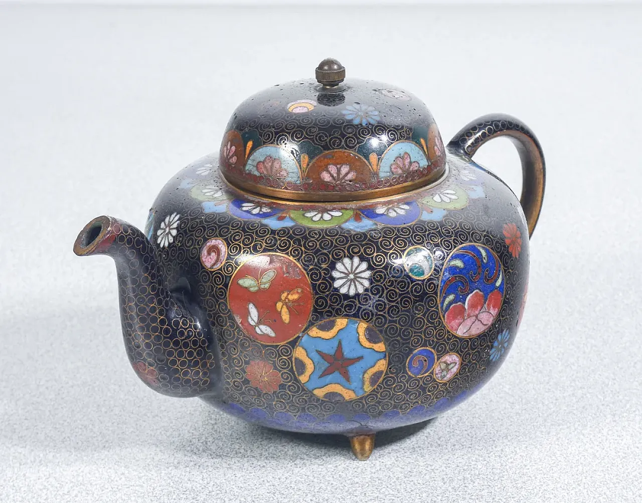 Teiera e zuccheriera in cloisonné, primo '900 4