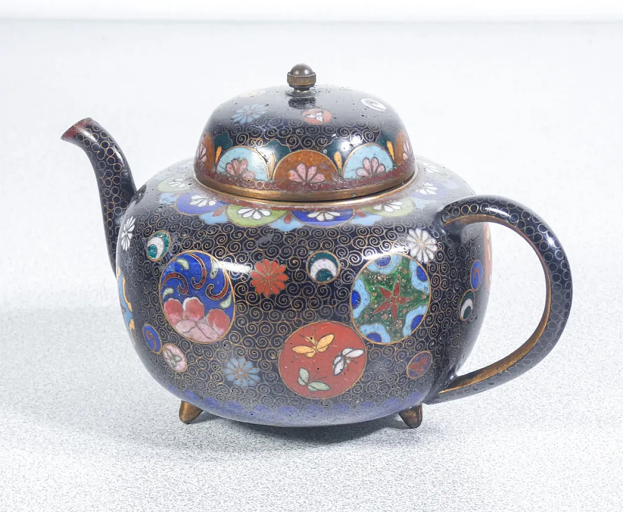 Teiera e zuccheriera in cloisonné, primo '900 5