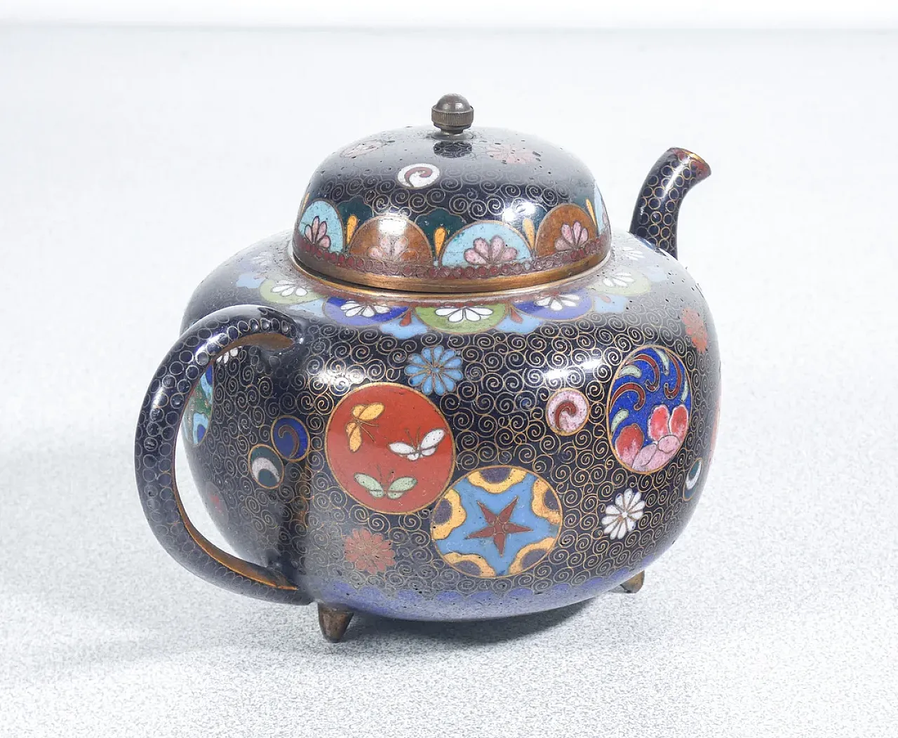 Teiera e zuccheriera in cloisonné, primo '900 6