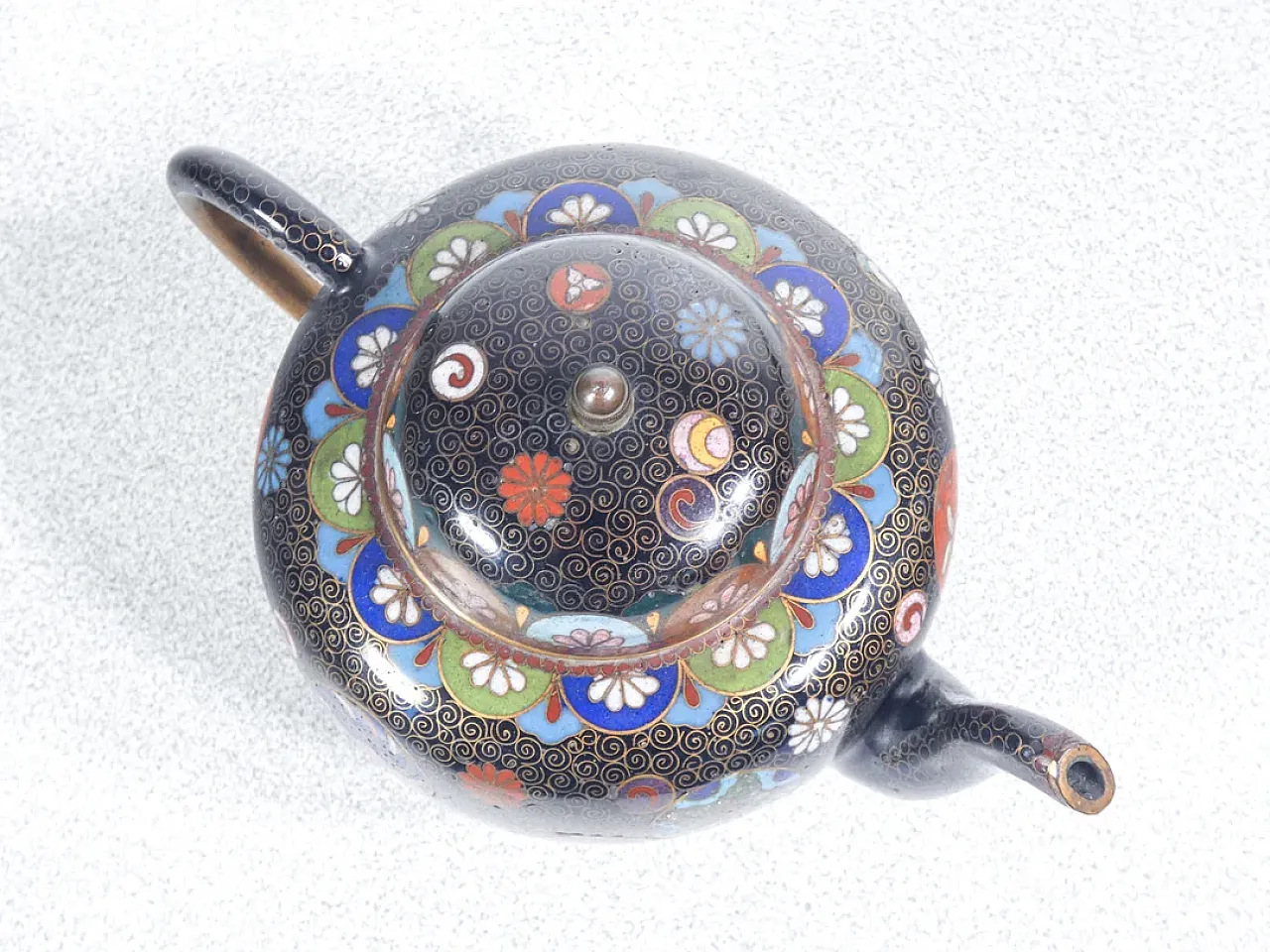 Teiera e zuccheriera in cloisonné, primo '900 7