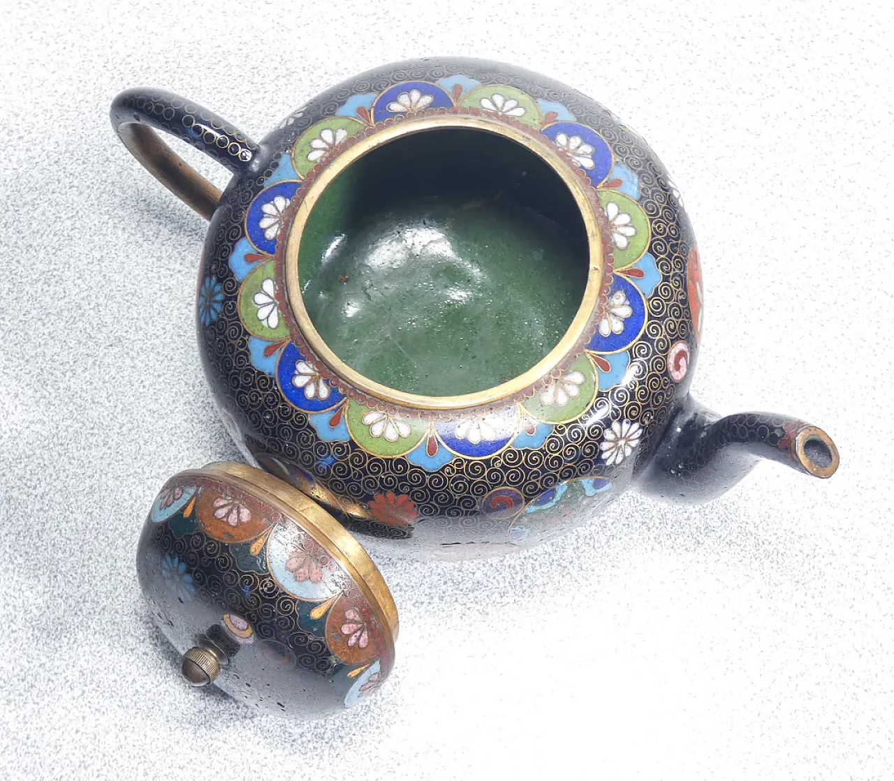 Teiera e zuccheriera in cloisonné, primo '900 8