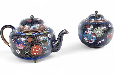 Teiera e zuccheriera in cloisonné, primo '900