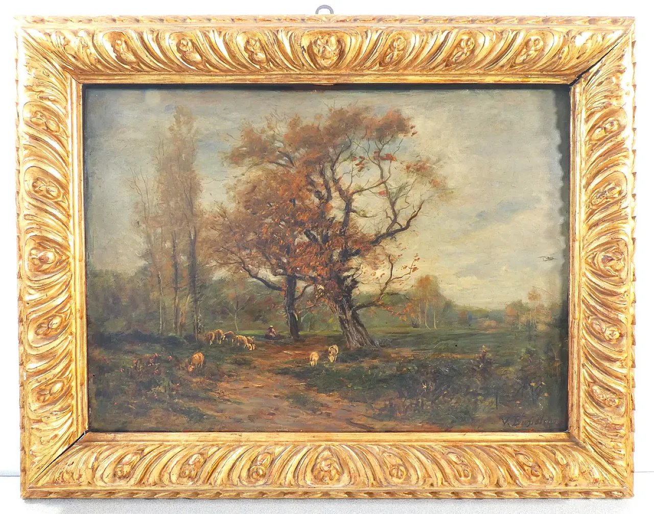 Paesaggio campestre di Vittorio BUSSOLINO, olio su tavola, fine '800 1