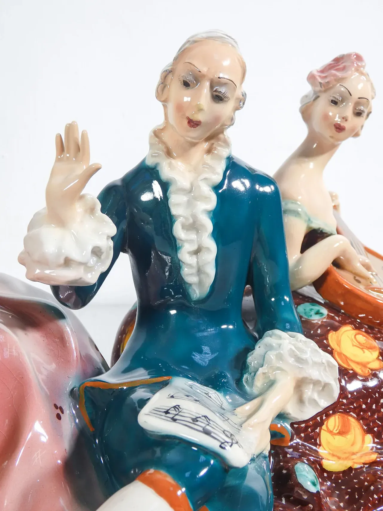 Concerto con musicisti e cane, scultura in ceramica smaltata, anni '50 6