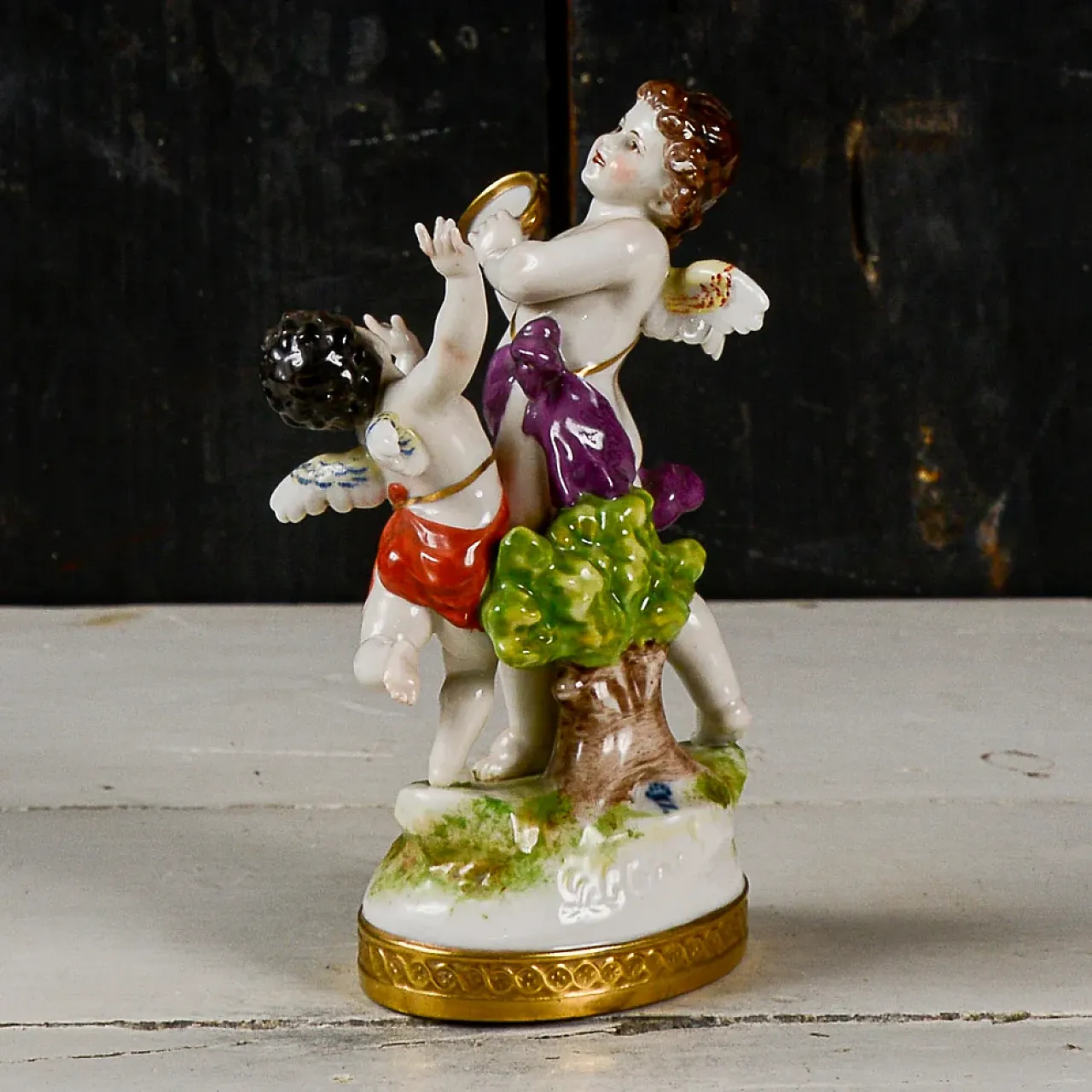 Putti musicisti danzanti con cembalo, scultura Capodimonte, '900 4