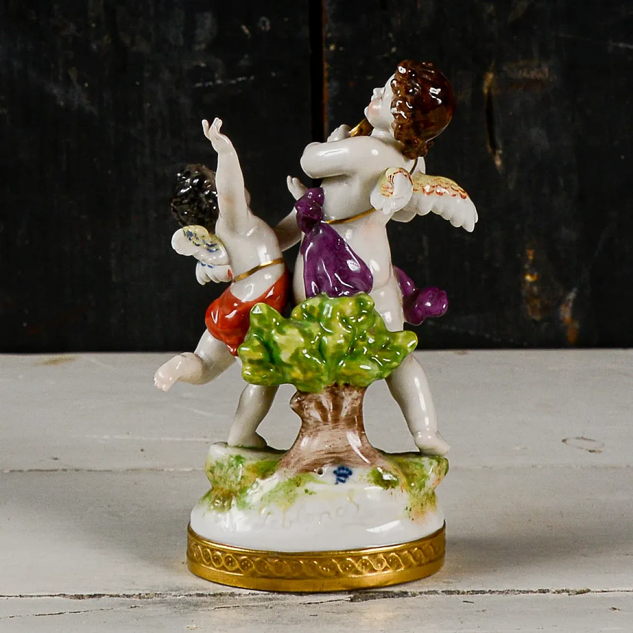 Putti musicisti danzanti con cembalo, scultura Capodimonte, '900 6